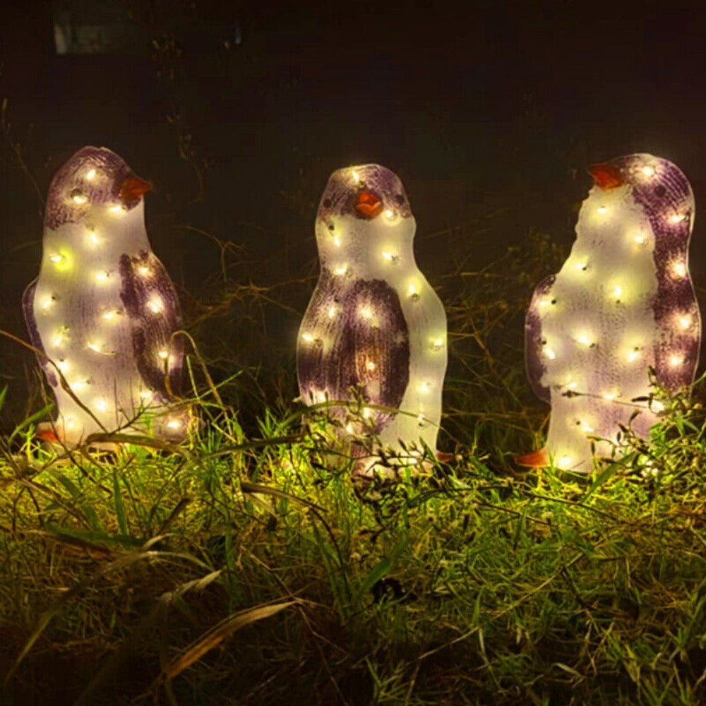 3X Christmas Penguin Acrylic LED Light Up Decoration