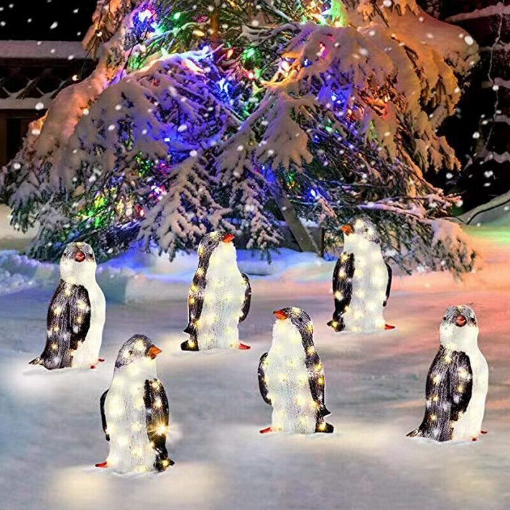 3X Christmas Penguin Acrylic LED Light Up Decoration