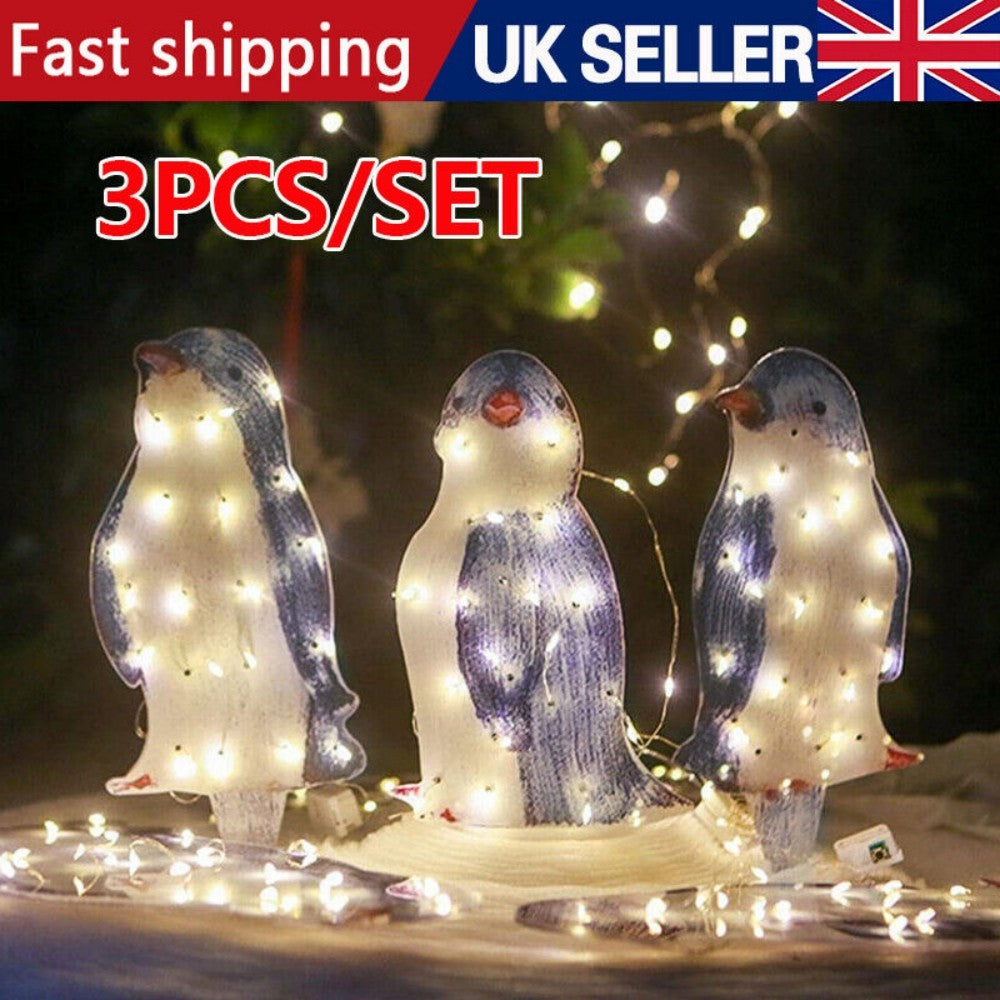 3X Christmas Penguin Acrylic LED Light Up Decoration