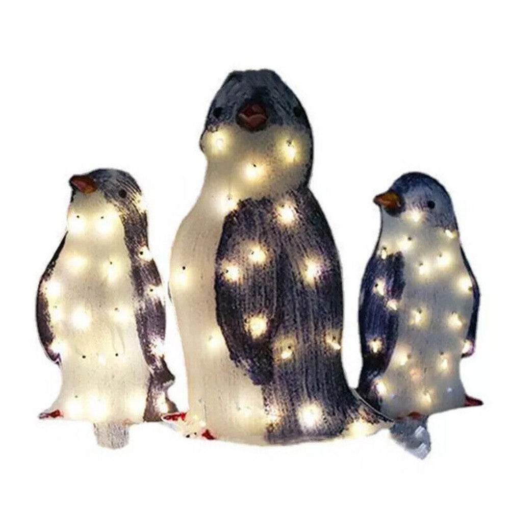 3X Christmas Penguin Acrylic LED Light Up Decoration