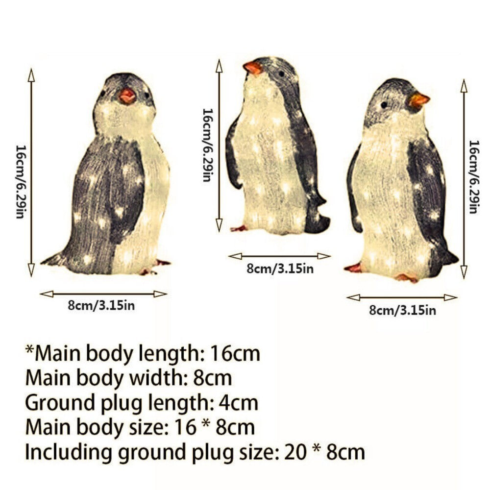 3X Christmas Penguin Acrylic LED Light Up Decoration