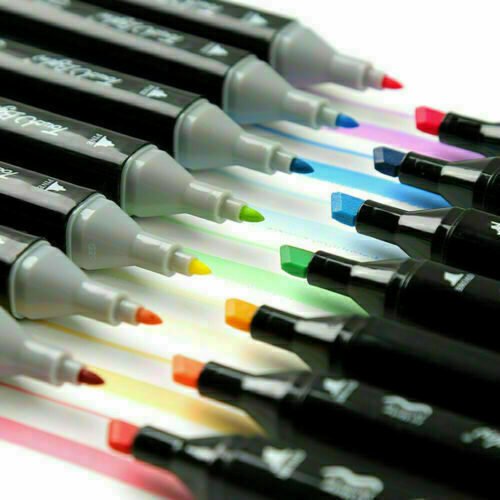 24 Professional Grade Colour Brush Pens Set Dual Tips Soft Fine Art Markers Drawing Watercolour Gifts